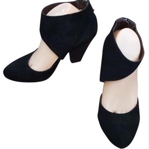 Report Signature Black Suede Wrap Ankle Pumps